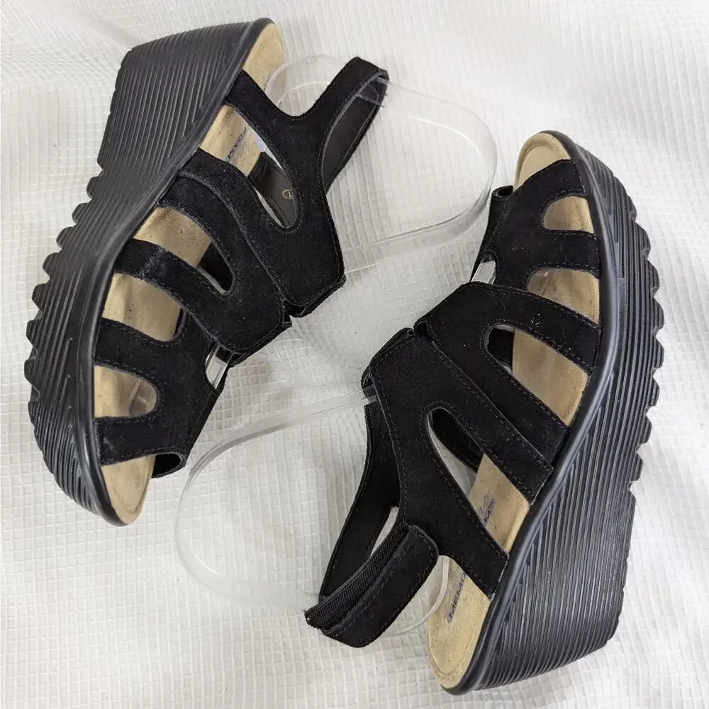 NWOT! SKECHERS! BLACK STRAPPY FAUX SUEDE, VELCRO STRAP SANDALS, HEELS! SZ 7 - Picture 6 of 10